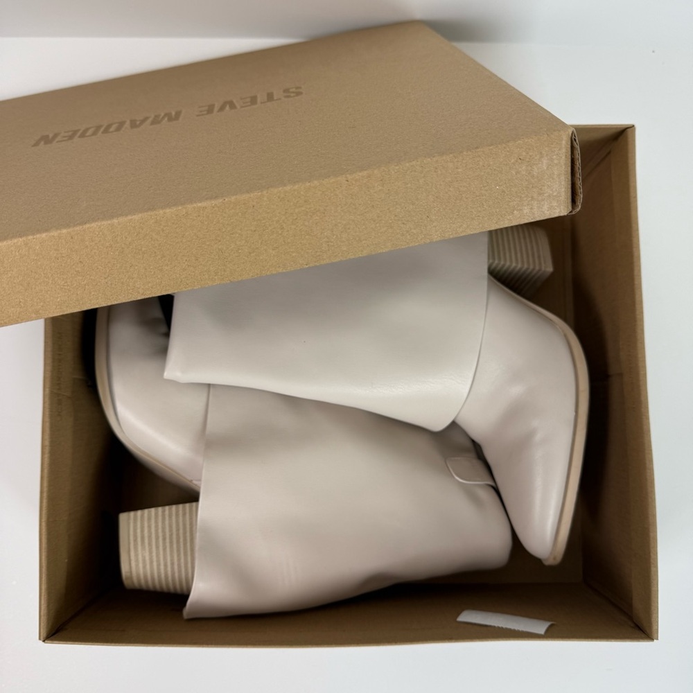 Steve Madden Cream Block-Heel Ankle Boots